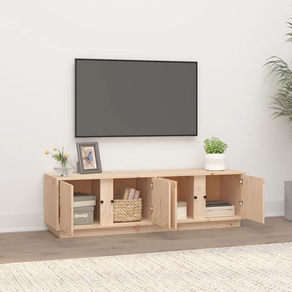 vidaXL TV Cabinet Natural Wood Solid Pine Wood 55.1 x 15.7 x 15.7 in