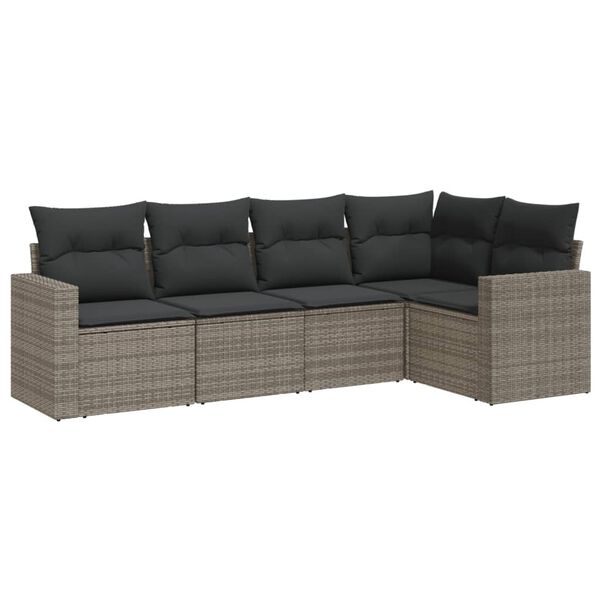 vidaXL Garden Sofa Set Grey PE Rattan, Powder-Coated Steel Large Modular