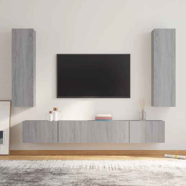vidaXL TV Cabinet Set Set of 4 Grey Sonoma Engineered wood Medium