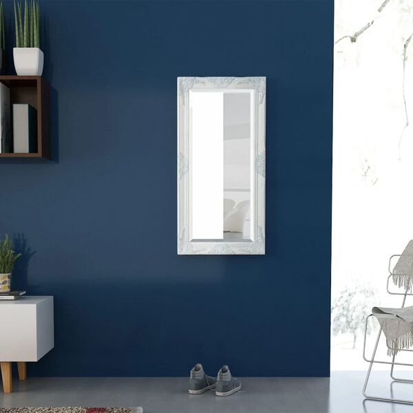 vidaXL Wall Mirror White Wood, Glass, Engineered Wood 39.4 x 19.7 in