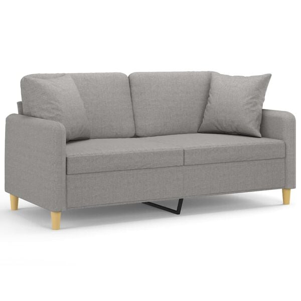 vidaXL 2-Seater Sofa with Pillows&Cushions Light Gray 55.1" Fabric