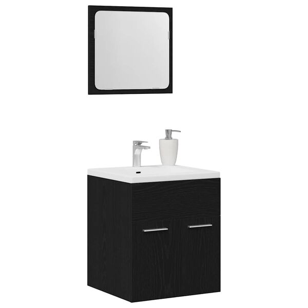 vidaXL Bathroom Furniture Set Black Oak Engineered Wood, Glass Compact