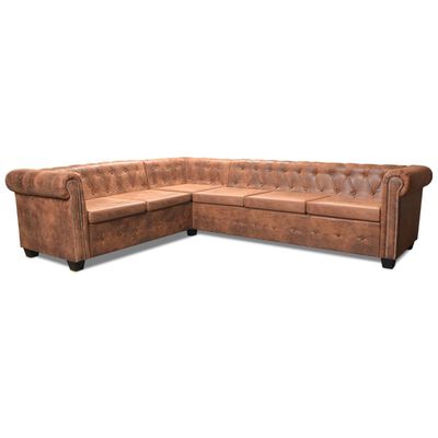 vidaXL Chesterfield Corner Sofa 6-Seater Artificial Leather Brown