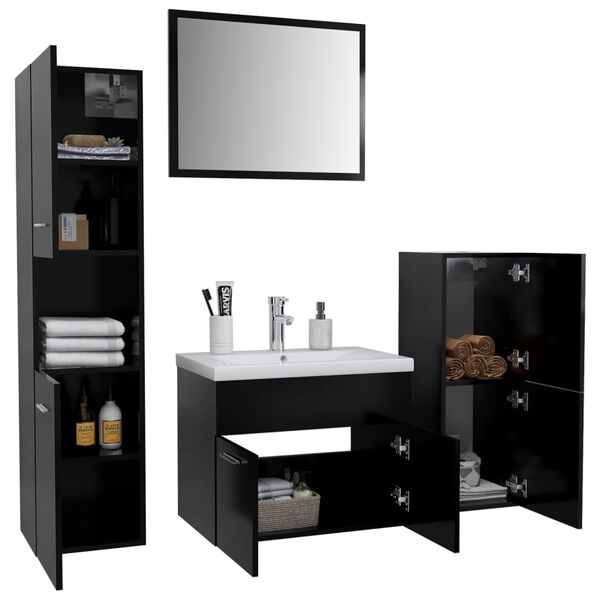 vidaXL Bathroom Furniture Set Black, White Engineered wood, ceramic, acrylic
