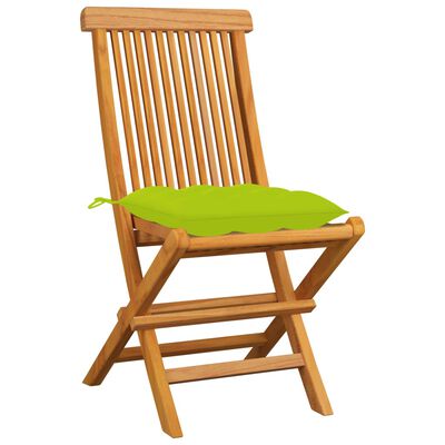 vidaXL Patio Chairs with Bright Green Cushions 4 pcs Solid Teak Wood