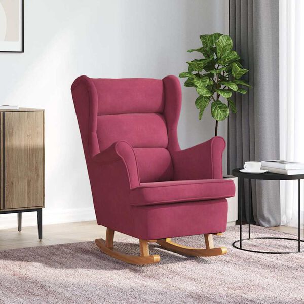 vidaXL Rocking Chair Wine Red Velvet, rubber wood Standard Rocking Chair