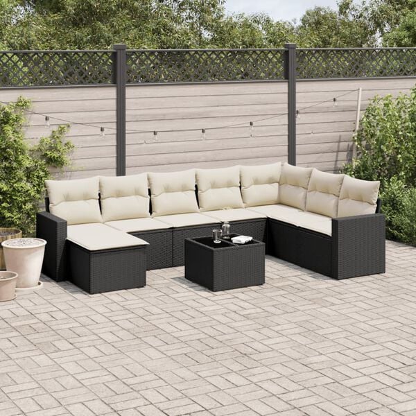 vidaXL Garden Sofa Set Black PE rattan, powder-coated steel, tempered glass