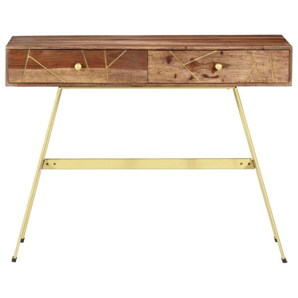 vidaXL Writing Desk Natural and brass Solid Acacia wood