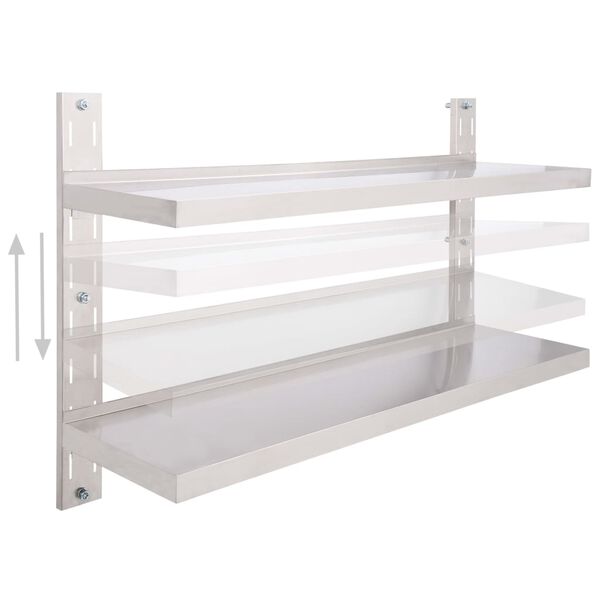 vidaXL Floating Wall Shelf Silver Stainless Steel 47.2 in x 11.8 in