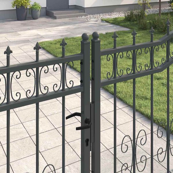 vidaXL Fence Gate with Spear Top Black 159.8"x 68.9" Powder-coated Steel