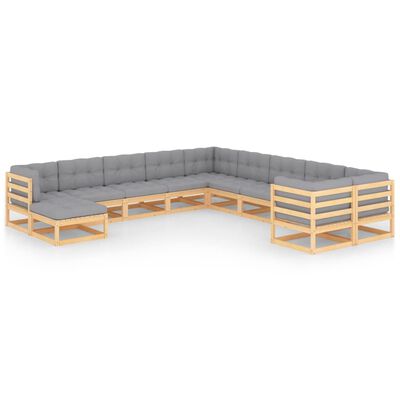 vidaXL 11 Piece Patio Lounge Set with Cushions Solid Pinewood