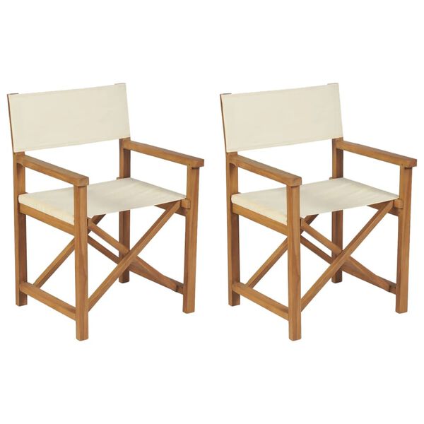 vidaXL Director's Chair Set of 2 Cream Teak wood, Polyester fabric