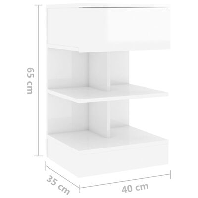vidaXL Side Cabinet High Gloss White 15.7"x13.8"x25.6" Engineered Wood