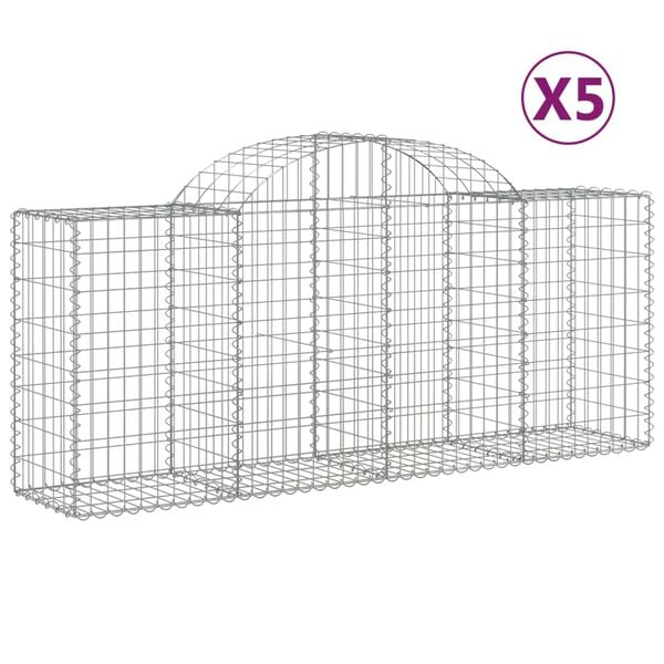 vidaXL Gabion Basket Set of 5 Silver Galvanized Iron Large