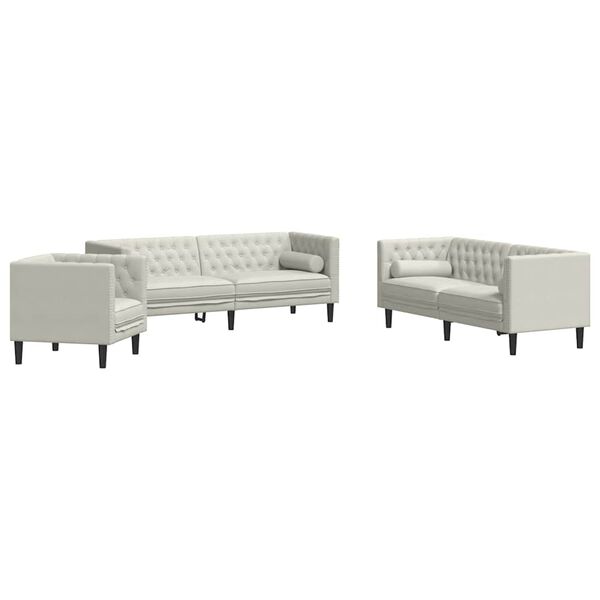 vidaXL 3 Piece Chesterfield Sofa Set with Bolsters Cream Velvet