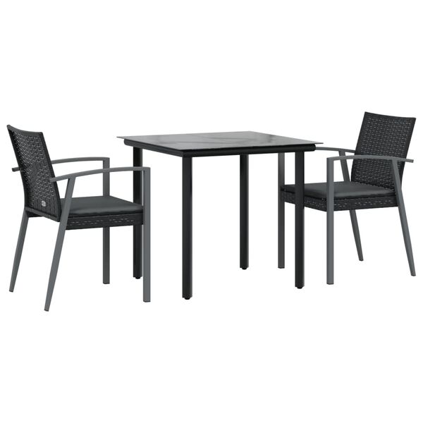 vidaXL Garden Dining Set Black PE rattan 3 Piece Modern