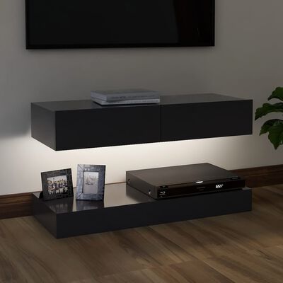 vidaXL TV Cabinet with LED Lights Gray 35.4"x13.8"