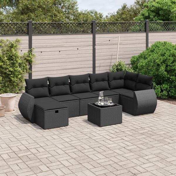 vidaXL Garden Sofa Set Black Poly Rattan 7 Piece Sofa Set Modular