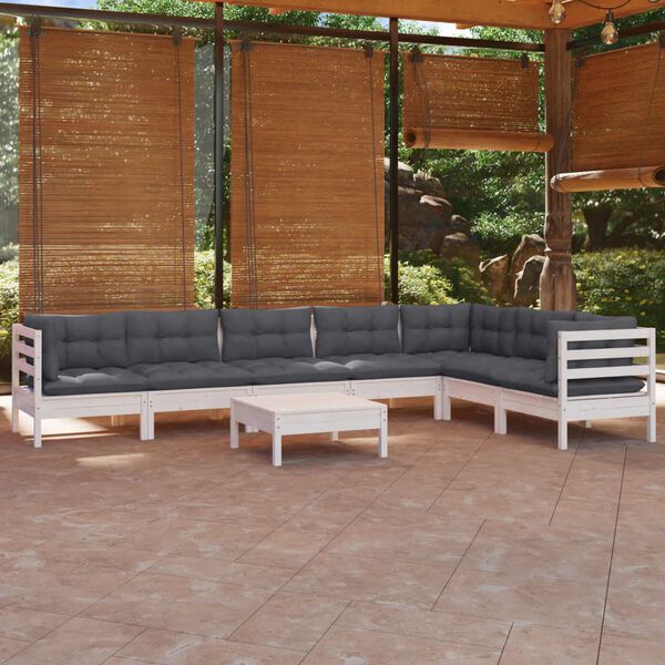 vidaXL Garden Lounge Set White Solid Pinewood Medium Modular