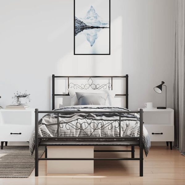 vidaXL Bed Frame Black Powder-Coated Steel Single Bed Frame