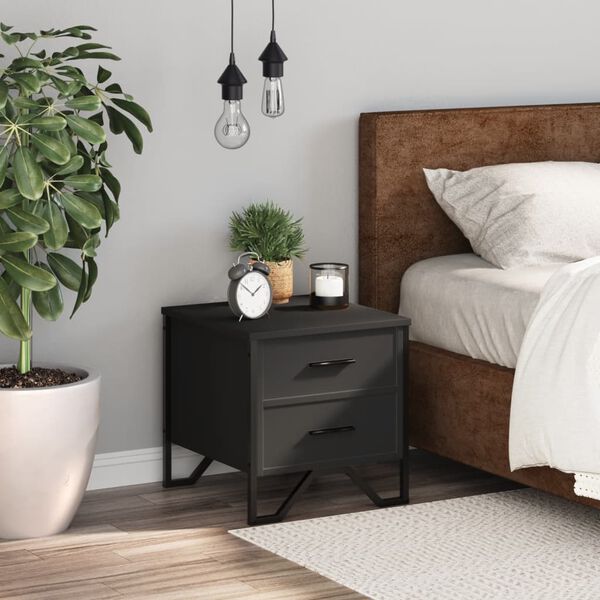 vidaXL Bedside Cabinet Black Engineered wood, metal Medium