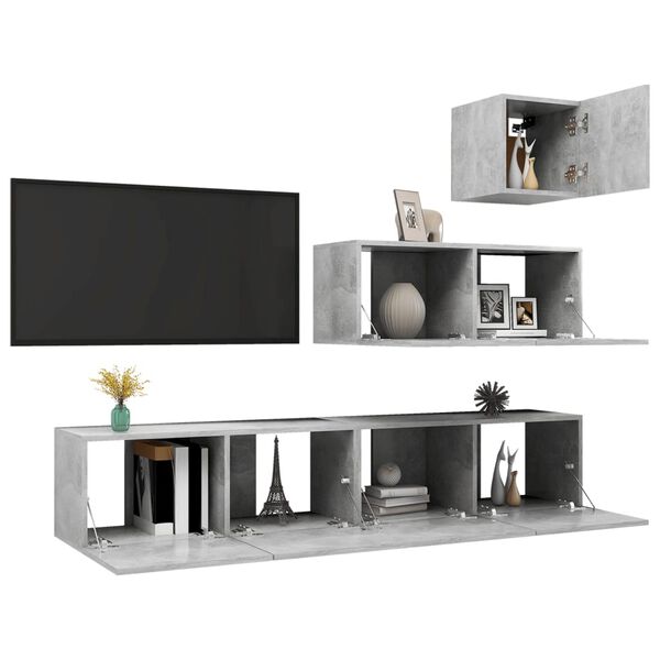 vidaXL TV Cabinet Set Concrete Gray Engineered Wood Standard