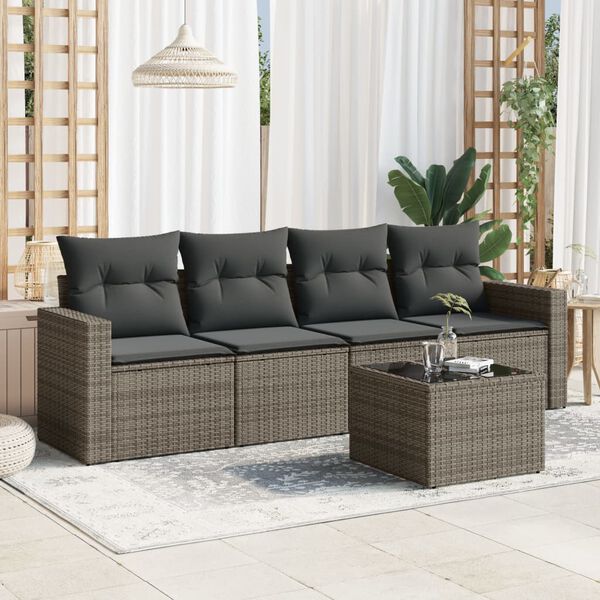 vidaXL Garden Sofa Set Grey PE Rattan Medium Modular Garden Sofa Set