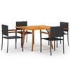 vidaXL Dining Set Black Solid Acacia wood, PE Rattan, Powder-Coated Steel