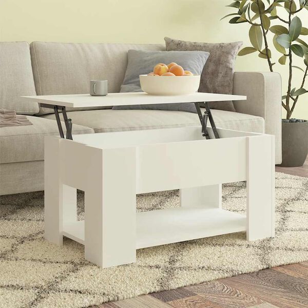 vidaXL Coffee Table White Engineered Wood Medium Height-Adjustable