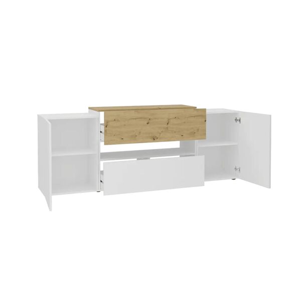 FMD TV Stand White and Artisan Oak Melamine-coated chipboard Large