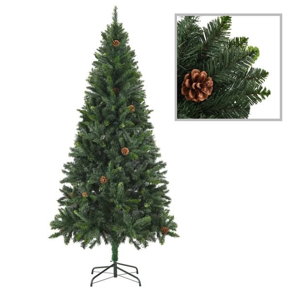 vidaXL Artificial Pre-lit Christmas Tree with Pine Cones Green 70.9"