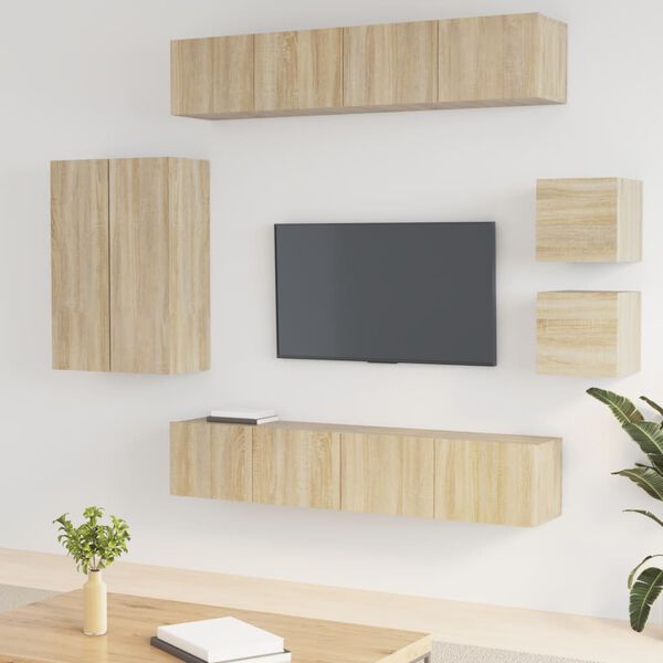 vidaXL TV Cabinet Set 8 Pieces Sonoma Oak Engineered Wood TV Cabinet Set