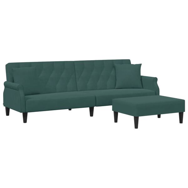 vidaXL Sofa Bed Dark Green Velvet, Plywood Medium Convertible