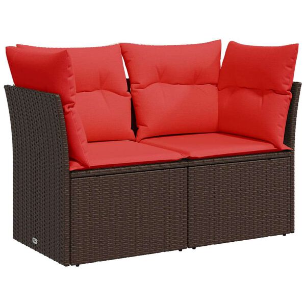 vidaXL Garden Sofa with Cushion 7 pcs Brown and red Poly rattan