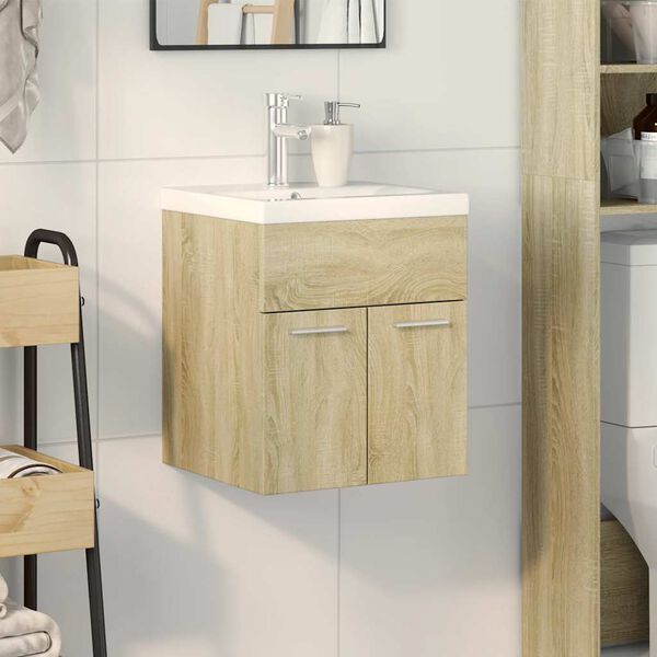 vidaXL Bathroom Furniture Set Sonoma Oak Engineered wood Medium