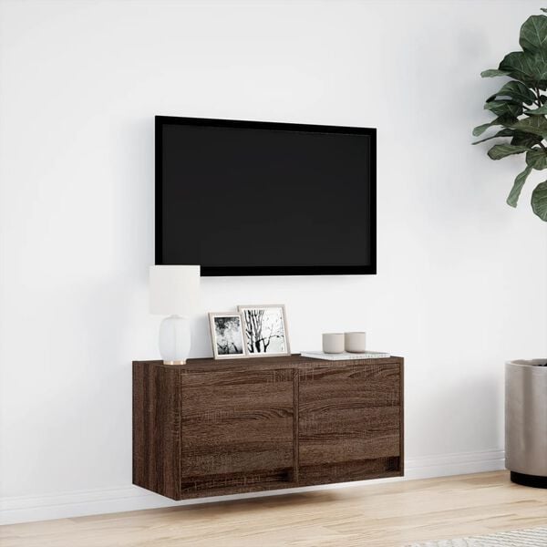 vidaXL TV Wall Cabinet Brown Oak Engineered wood Standard Wall mounting
