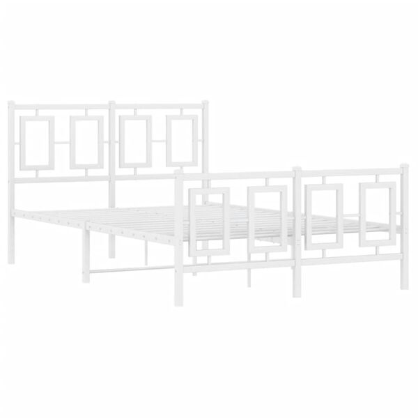 vidaXL Bed Frame White Steel Small Double Rectangular Modern