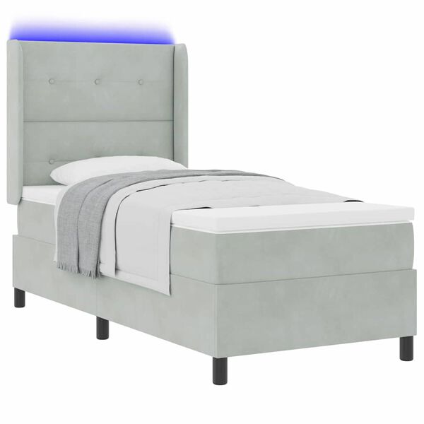 vidaXL Box Spring Bed Light Grey 39.37 x 78.74 in Velvet