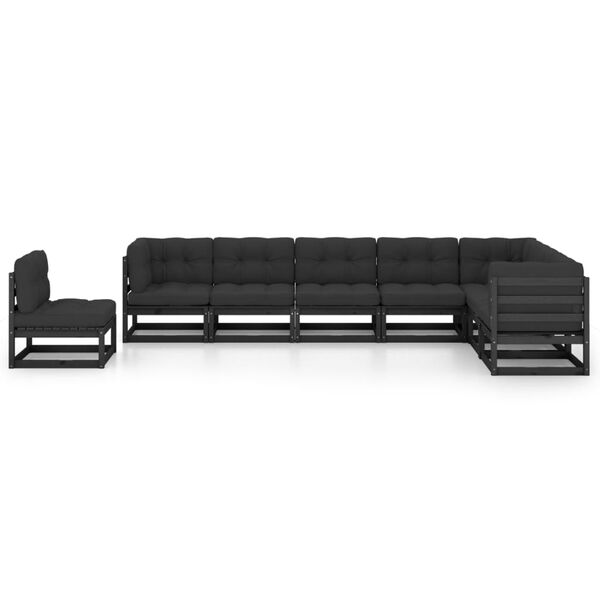 vidaXL Garden Lounge Set Black Solid pinewood Large Modular