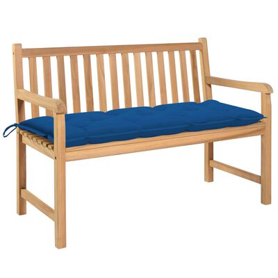 vidaXL Patio Bench with Blue Cushion 47.2" Solid Teak Wood