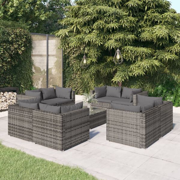 vidaXL Garden Lounge Set Gray PE Rattan Large Modular