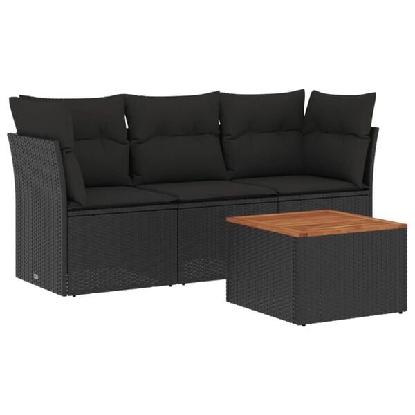 vidaXL Garden Sofa Set Black with brown table top