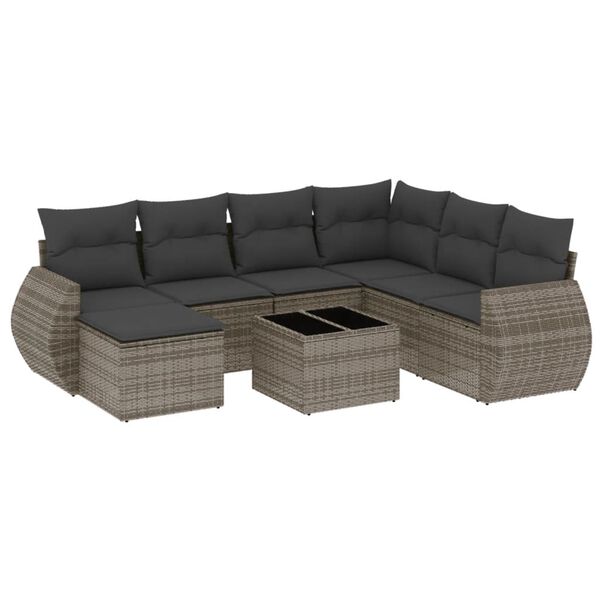 vidaXL Garden Sofa Set Grey PE rattan, powder-coated steel, tempered glass