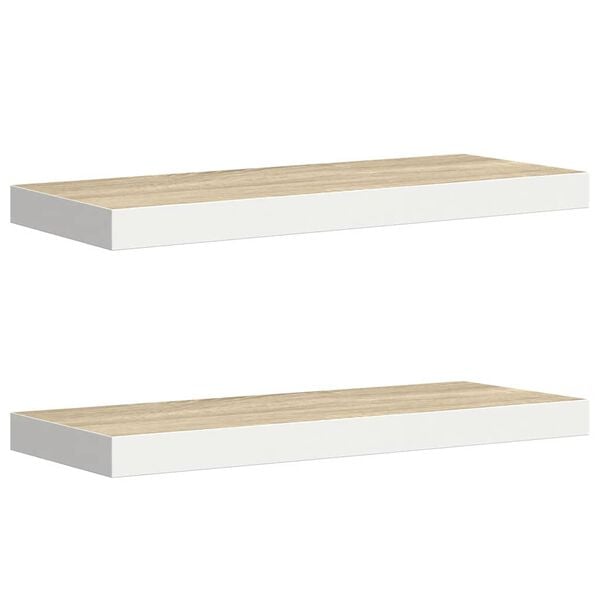 vidaXL Wall Shelf Set of 2 Oak and white Honeycomb MDF 23.6x9.3x1.5 in