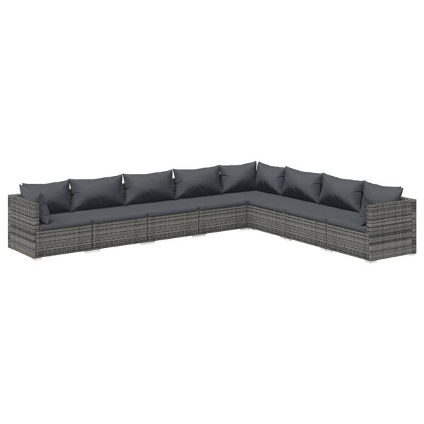 vidaXL Garden Lounge Set Gray PE rattan, powder-coated steel, plastic