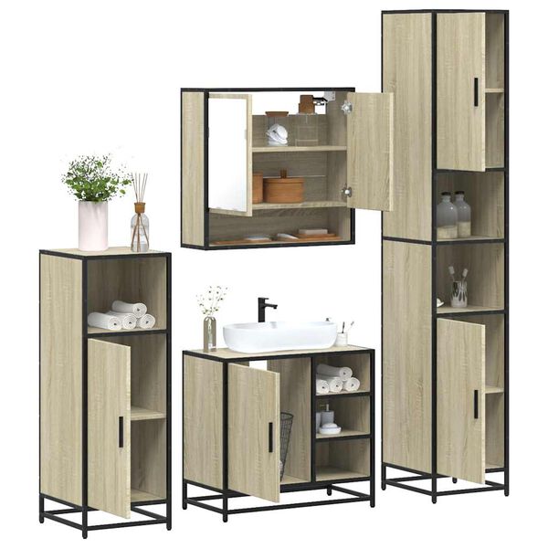 vidaXL Bathroom Furniture Set Sonoma oak Engineered wood, metal Medium