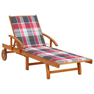 vidaXL Patio Sunlounger Red Solid Acacia wood Large Adjustable Footrests