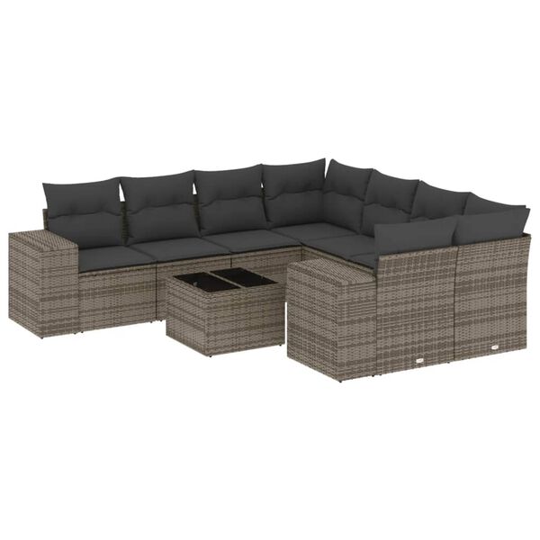 vidaXL Garden Sofa Set Grey PE Rattan, Powder-Coated Steel, Tempered Glass