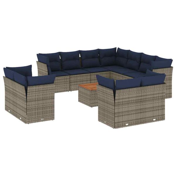 vidaXL 12 Piece Patio Sofa Set with Cushions Gray Poly Rattan