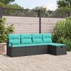 vidaXL Sofa Set with Cushion 5 pcs Black and Turquoise Poly Rattan
